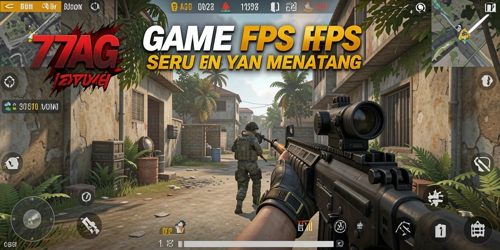 Tampilan gameplay seru dalam 77AG dengan aksi FPS yang mendebarkan.