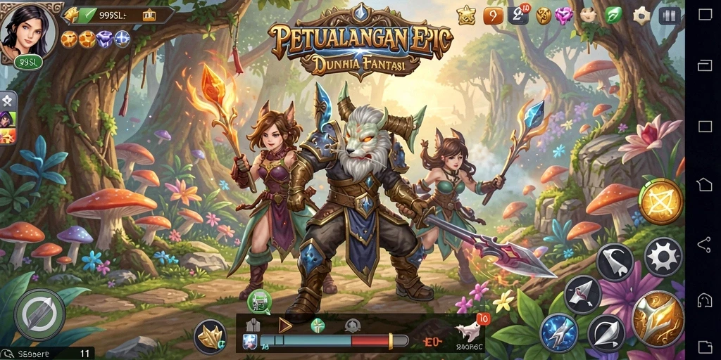 Tampilan gameplay 99SL dengan karakter dan monster yang menakjubkan.