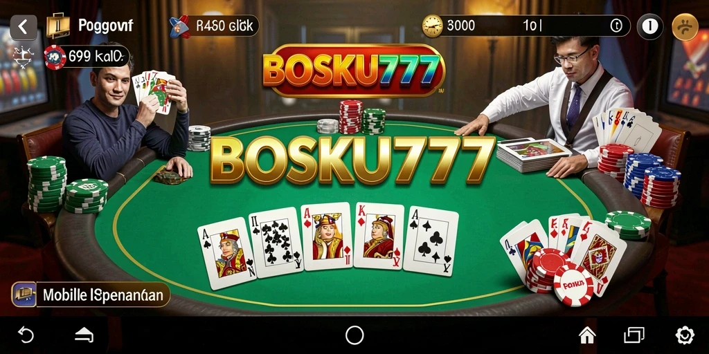 Tampilan gameplay poker seru di aplikasi BOSKU777.