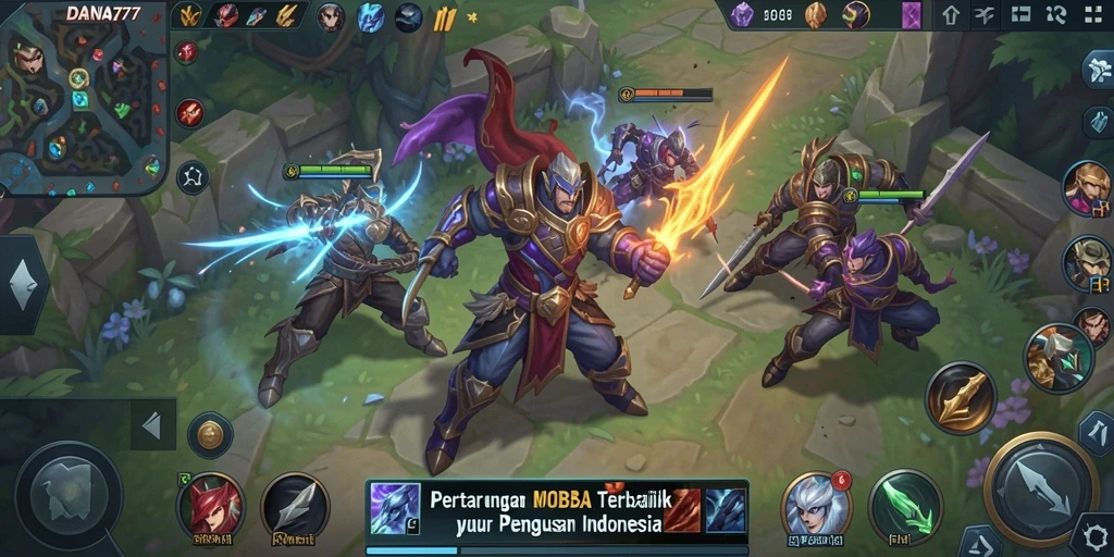 Tangkapan layar DANA777 menunjukkan aksi pertempuran seru dalam gameplay MOBA.