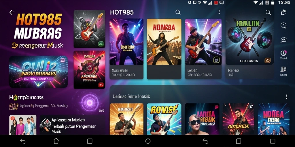 Tampilan utama HOT985 dengan berbagai pilihan lagu dan interaksi pengguna.