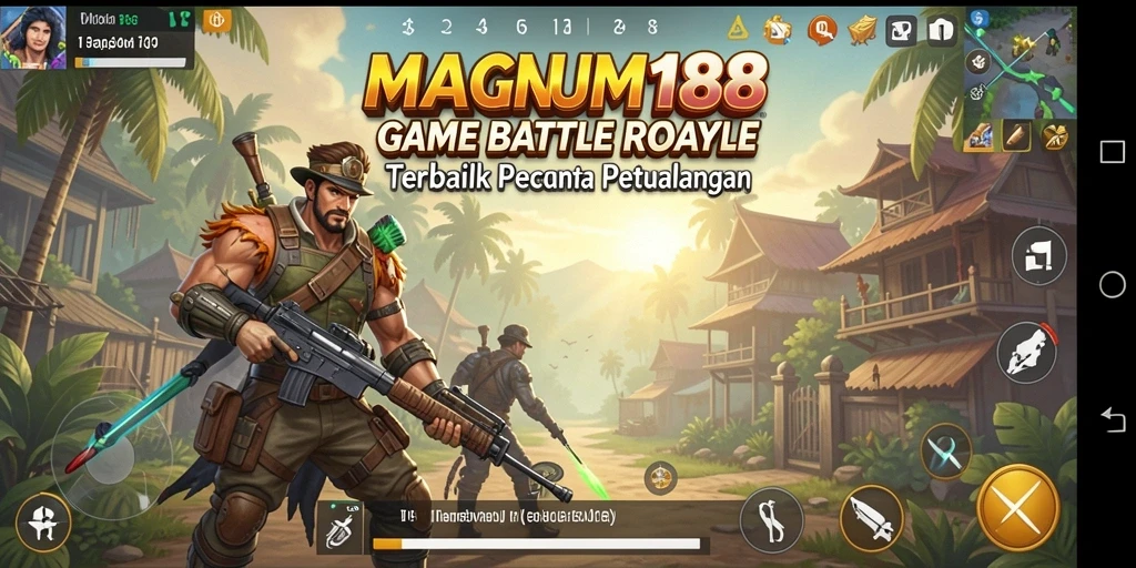 Screenshot gameplay MAGNUM188 dengan aksi Battle Royale yang intens.