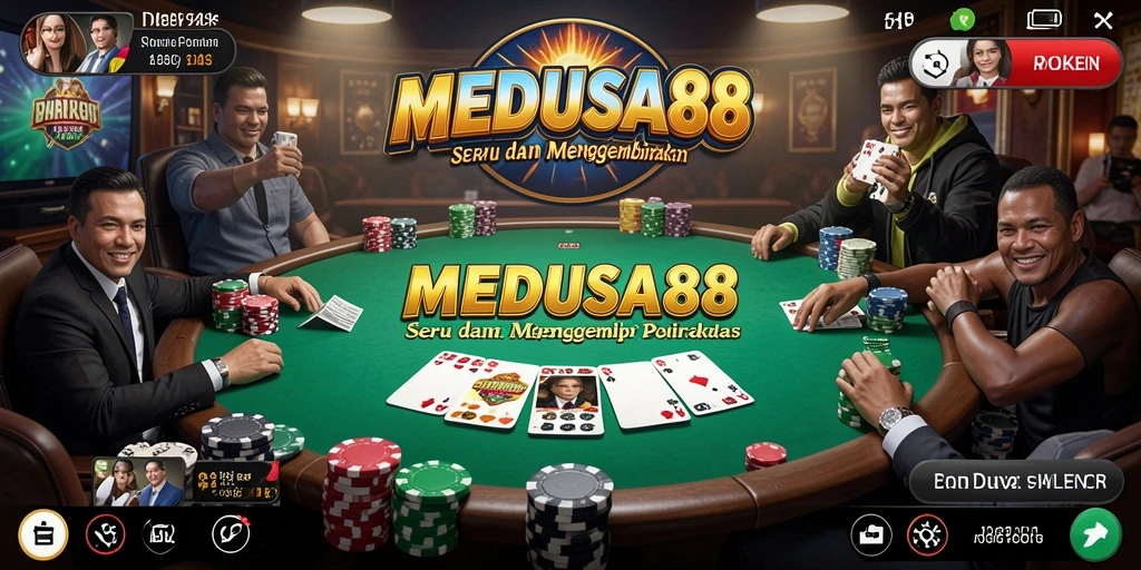 Tangkapan layar menampilkan pemain beraksi dalam pertandingan poker yang mendebarkan.