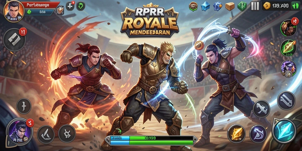 Tangkapan layar utama RPRR menampilkan aksi Battle Royale yang seru.