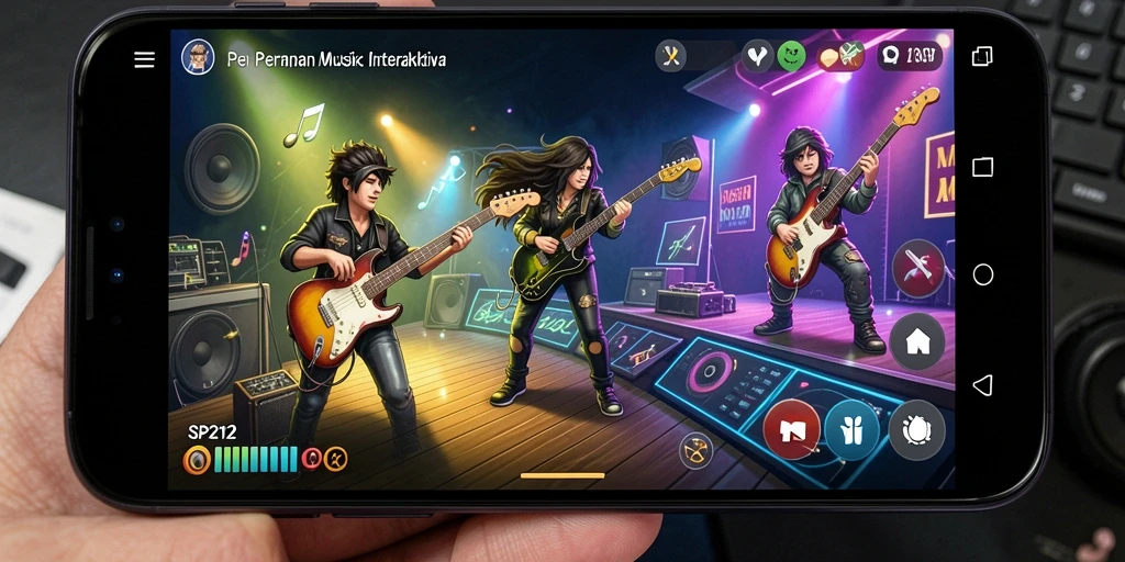 Screenshot gameplay SP212 menampilkan interaksi seru dan musik yang menggugah semangat.